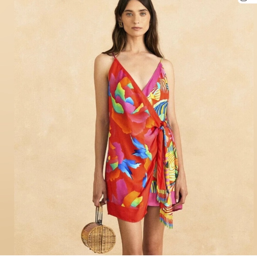 Farm Rio Mixed Ombre Chita Lenzing Ecovero Viscose Scarf Mini Dress NWOT’s sz xs